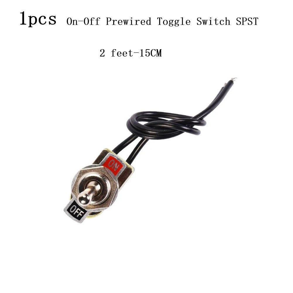 SPST 6A Toggle Switch Rocker SPST Contacts Switch Toggle With Wire Switch 12mm Cutout 1PCS 6A/125V Black+Silver