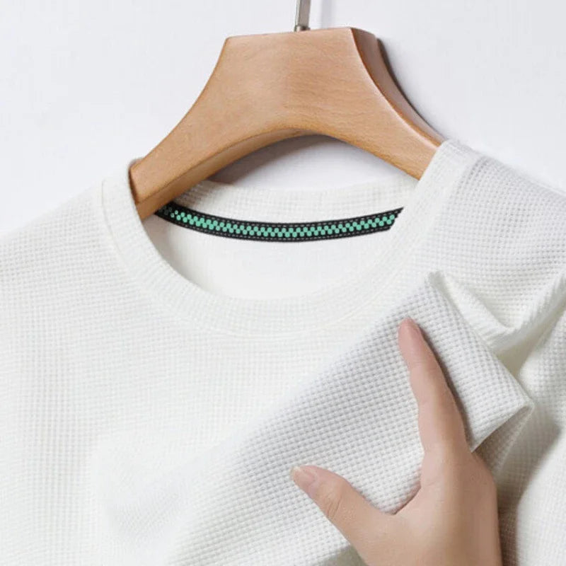 Men's Waffle Round-Neck Tee - Short Sleeve, Soft Breathable Summer