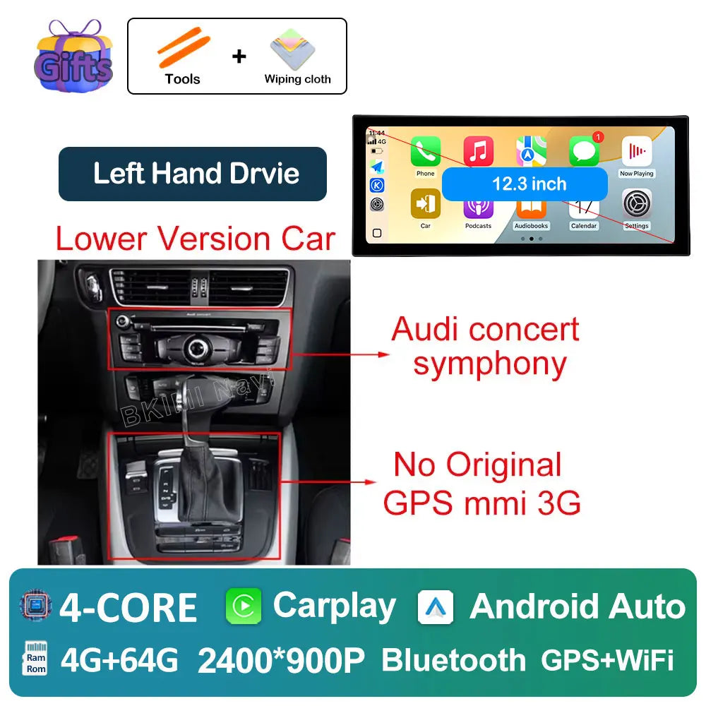 Android Car Screen for Audi A4 B8 & A5 (2009–2016) — Wireless CarPlay, GPS, 4G, DSP, Ultra-Thin Display