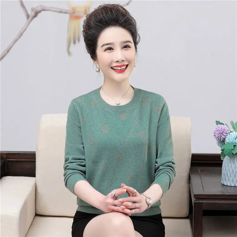 Sweater Women Trends 2025 Loose Long Sleeve Knitwear Tops Middle Aged Mother Pullover Blouse Spring Autumn Female Clothing