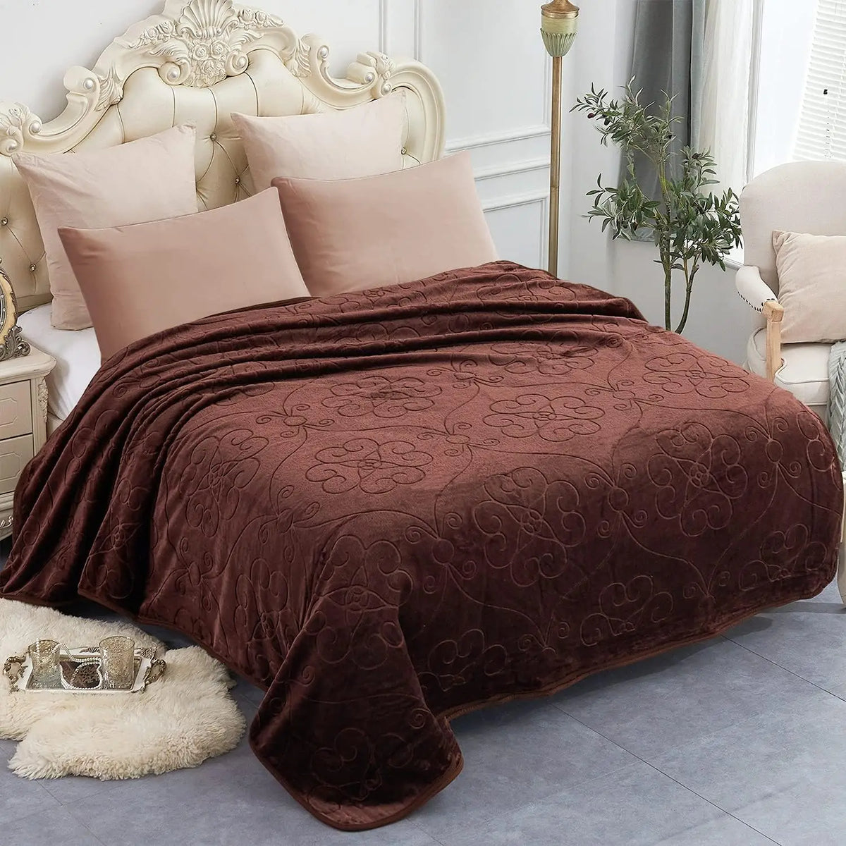 Reversible Faux Mink Throw Blanket, Printed Plush