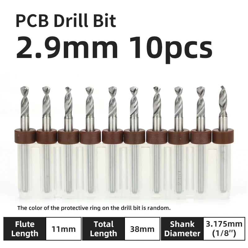 TOOLEYE 10pcs PCB Drill Bit Set Micro Drills Printed Circuit Board 1/8" Shank Mini CNC Drill Bits 0.1-3.175mm Drilling Tools