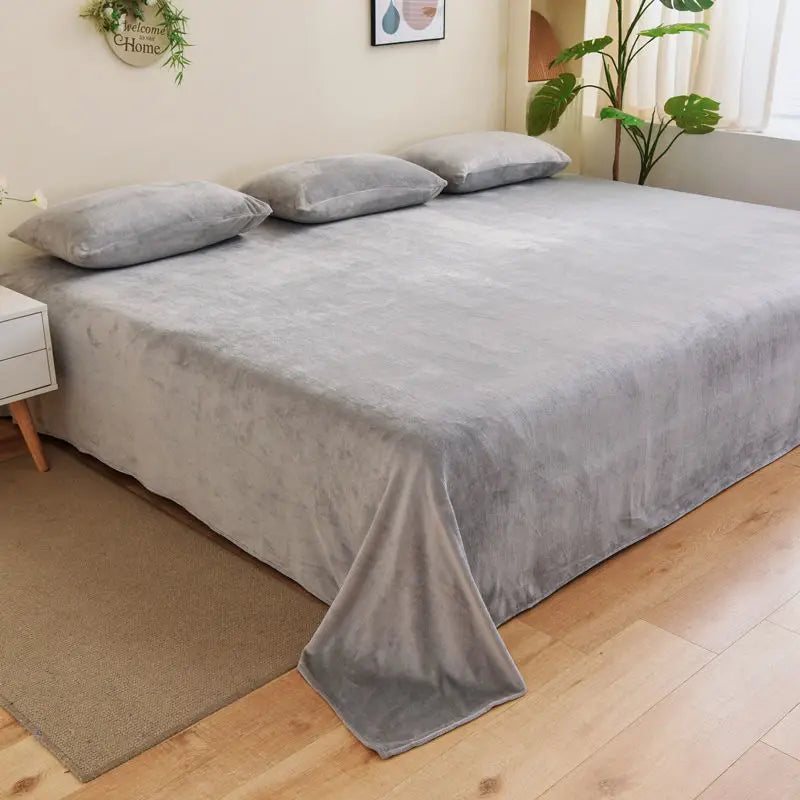Winter Warm Thick Plush Velvet Flat Sheet Solid Color Large Size Soft Flannel Bed Sheet 350x245cm Not Including Pillowcase
