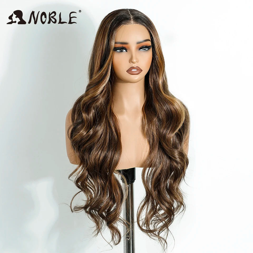 Noble Synthetic Lace Front Wigs For Woman Long Body Wave Wear and Go Glueless Wig Ombre Brown 6x4 Pre Plucked Pre Cut Lace Wig