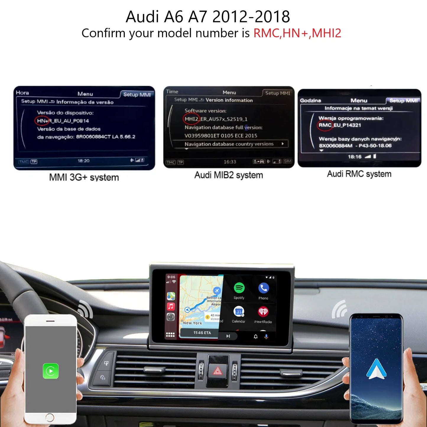 Car Stereo with Apple CarPlay & Android Auto, Compatible with Audi A6 C7 & A7 (2012-2018)