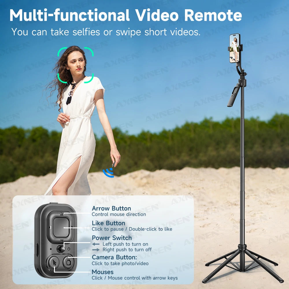 AXNEN C17 64" AI Face Tracking Selfie Stick Tripod – 360° Auto Rotation, Bluetooth Remote & Quadruped Stand
