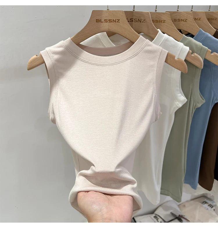 zjaiss 2026 Cotton Tops Neck Summer Basic Shirts White Black Casual Sport Vest Off Shoulder Green Women's Tank Top