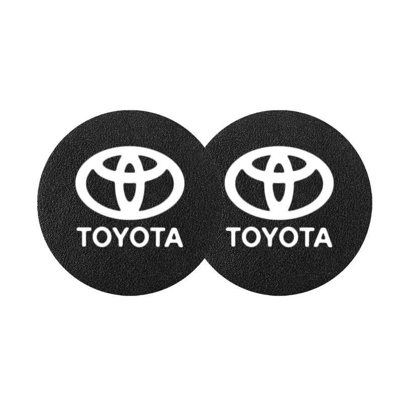 2Pcs Leather Coaster Anti-noise Water Cup Pad Cushion For Toyota TRD Gazoo Racing Corolla Yaris Chr Auris Rav4