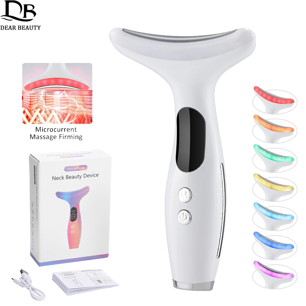 EMS Face Neck Beauty Device 7 Colors LED Light Skin Rejuvenation Tightening Anti Wrinkles Vibration Facial Lifting Massager