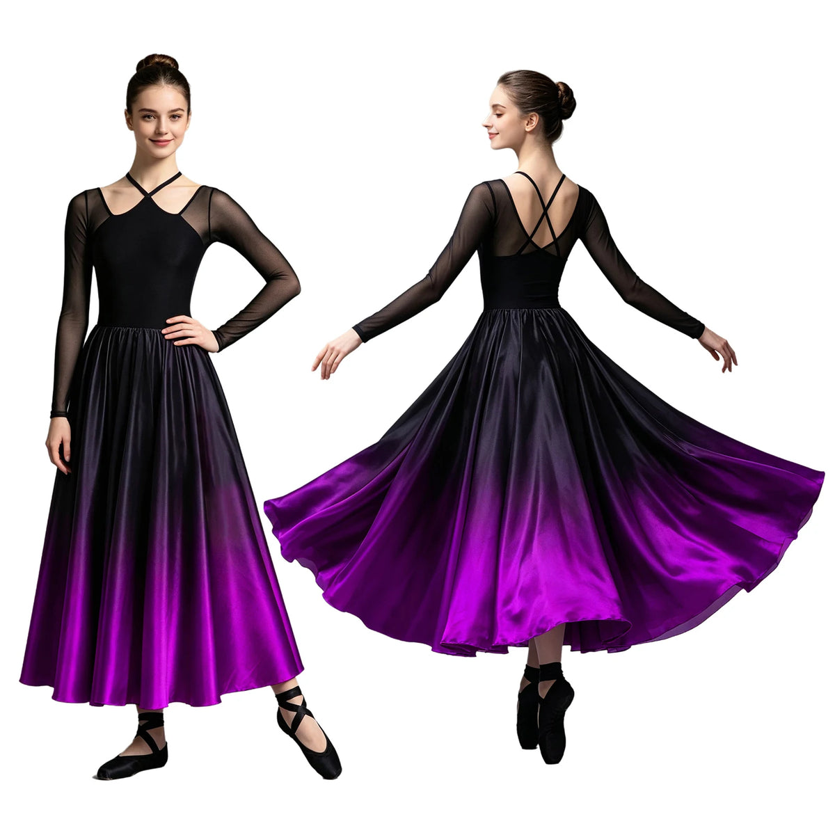 Women's big swing gradient satin dance dress