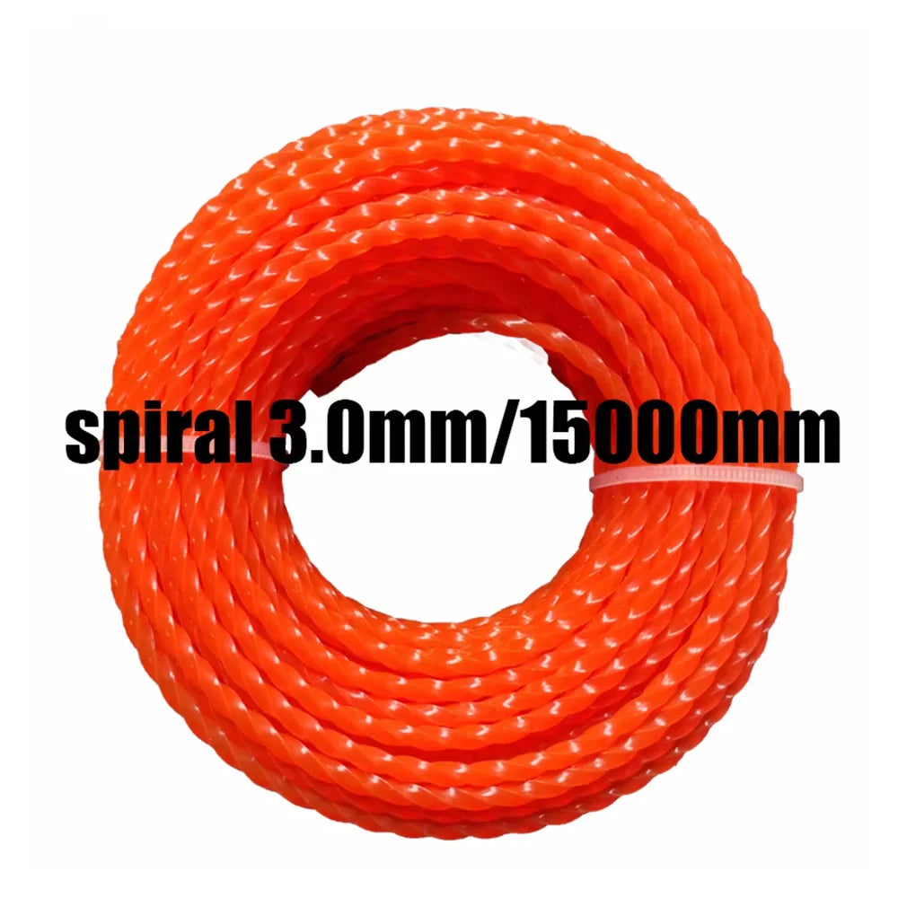 15m*2.4mm/2.7mm/3mm Mowing Nylon Grass Trimmer Rope Brush Cutter Strimmer Line Mowing Wire Lawn Mower Accessory