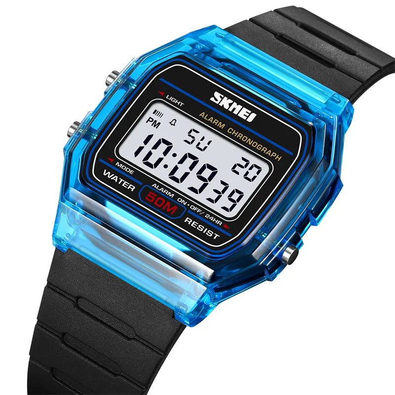 Skmei Women Digital Watches Fashion Transparent Case TPU Strap Led Waterproof Swimming Sports Wristwatch Female Alarm Clock