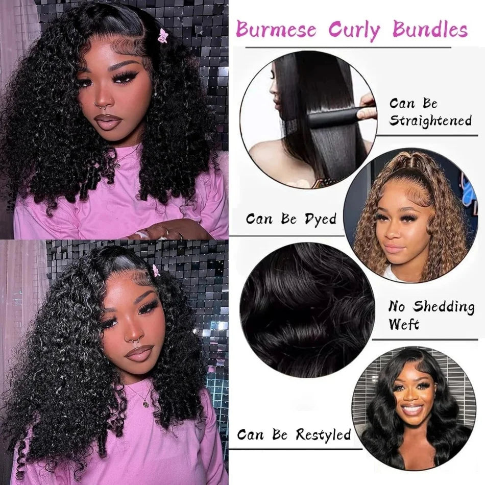 Burmese Curly Human Hair Bundles Human Hair Quality Brazilian Hair Extensions Deep Wave Hair Weave Bundles Raw Hair Bundles