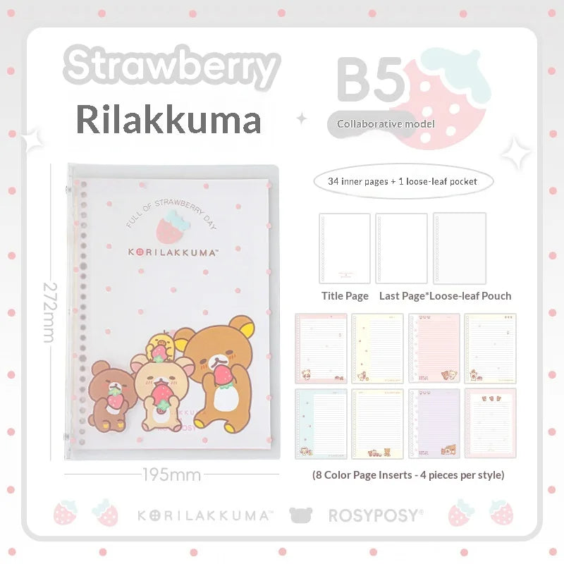Rosyposy Korilakkuma Strawberry B5 Loose Leaf Notebook Soft Cover Cute Journal For Daily Study Writing Note Taking
