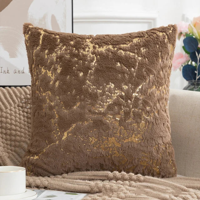 Plush Faux Fur Cushion Cover 43x43cm - Golden Fur Decorative Pillow Case - photo 18
