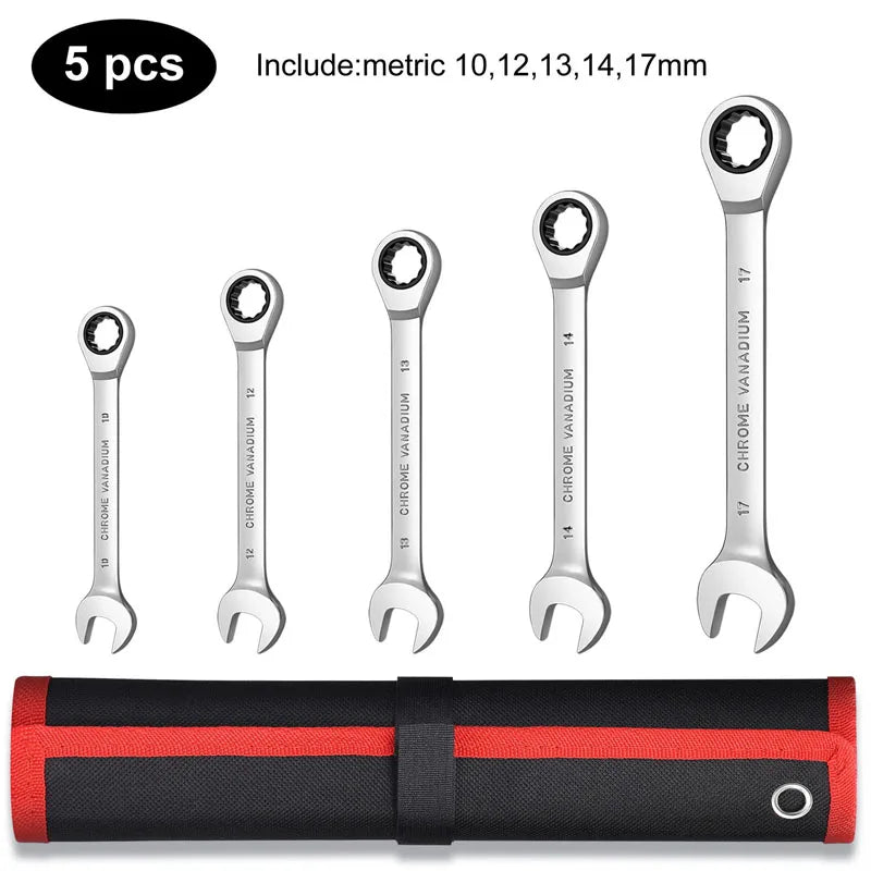 Ratcheting Combination Wrench Set,12 Point Box End and Open End Wrench Set spanner Fit for Garage,Home DIY, Repair,Maintenance