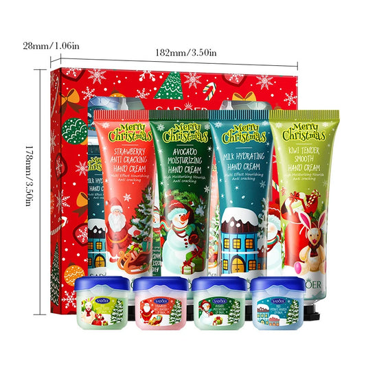 Hand Cream and Lip Balm Set - Christmas Gift Box for Winter Hands and Lips