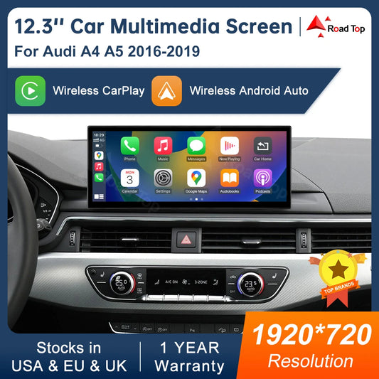 12.3" Wireless CarPlay & Android Auto Display Screen, Compatible with Audi A4 S4 A5 S5 (2014-2019)