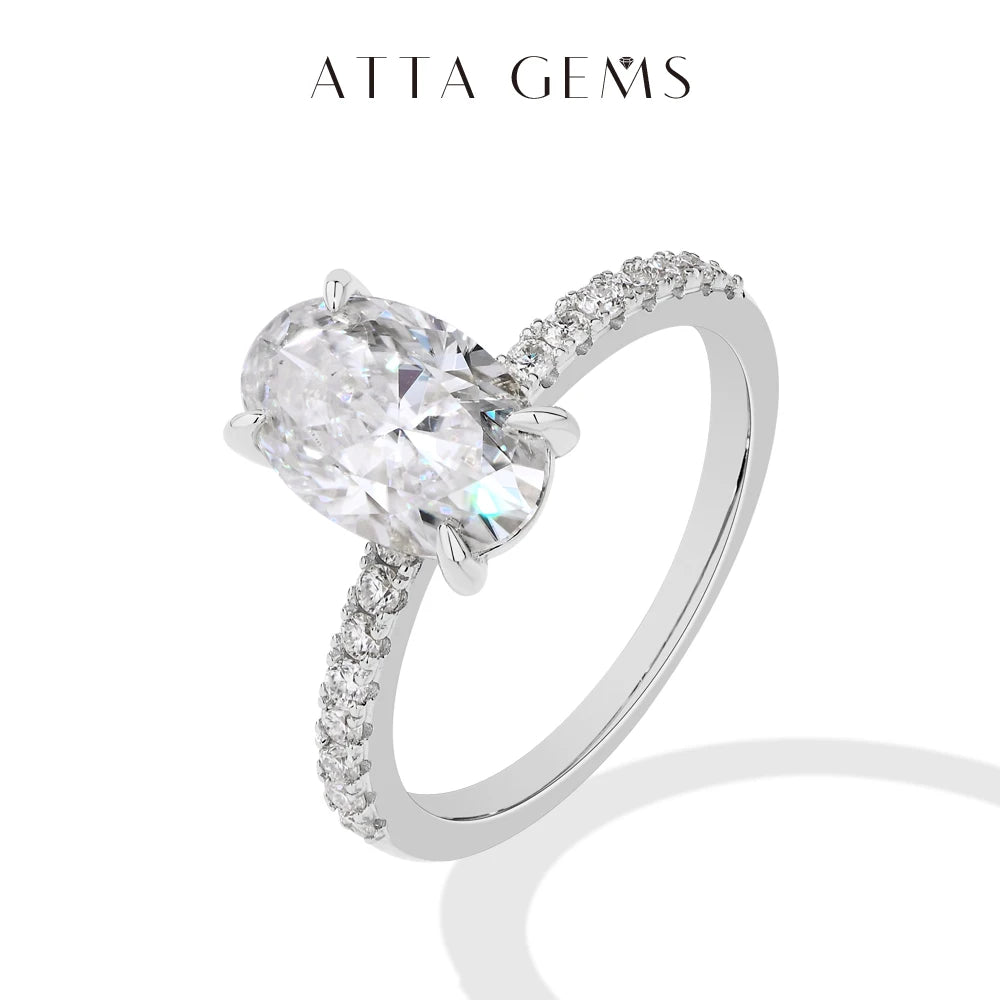 ATTAGEMS Oval Cut 3.0CT All Moissanite Rings forWomen 925 Sterling Silver Gold Plated Engagement Ring Fine Jewelry Drop Shipping