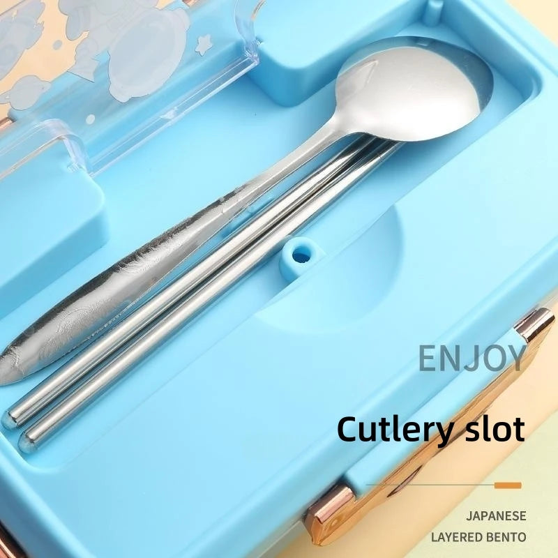 Dinosaur Kids Bento Lunch Box - 3 Grid Snack Box with Cutlery - photo 3