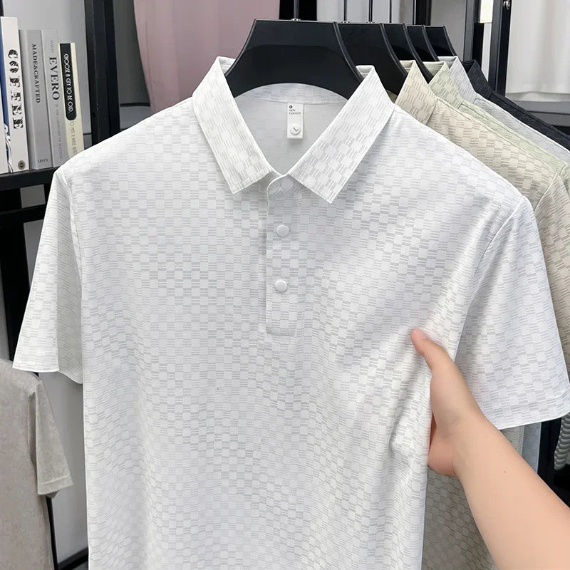Men's Micro-Check Jacquard Polo - Quick-Dry Lightweight Knit