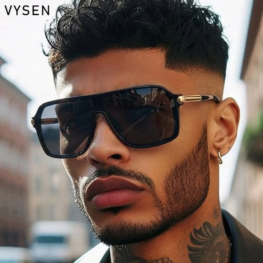 One-Piece Shield Sunglasses for Men — Oversized Metal Frame