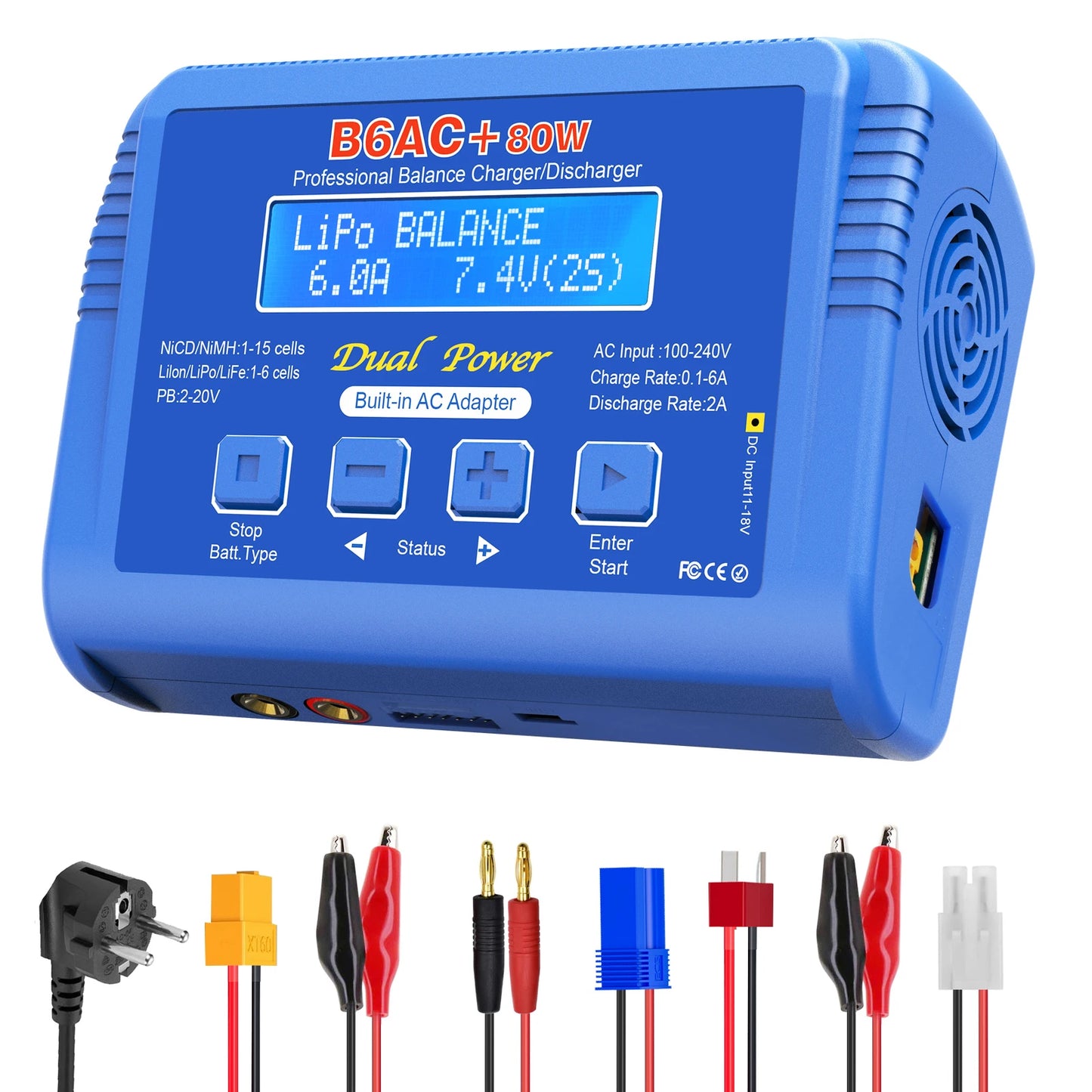 iMAX B6AC 80W 6A Lipo Charger Balancer For Nimh Nicd Lipo LiFe Li-ion Pb Battery LCD Screen Display RC Charger Discharger XT60
