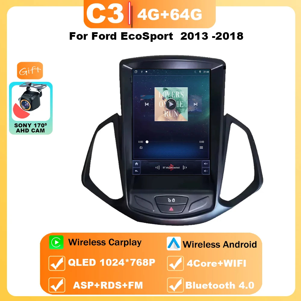 9.7" Car Stereo with Apple CarPlay & Android Auto, Compatible with Ford EcoSport (2013-2018)