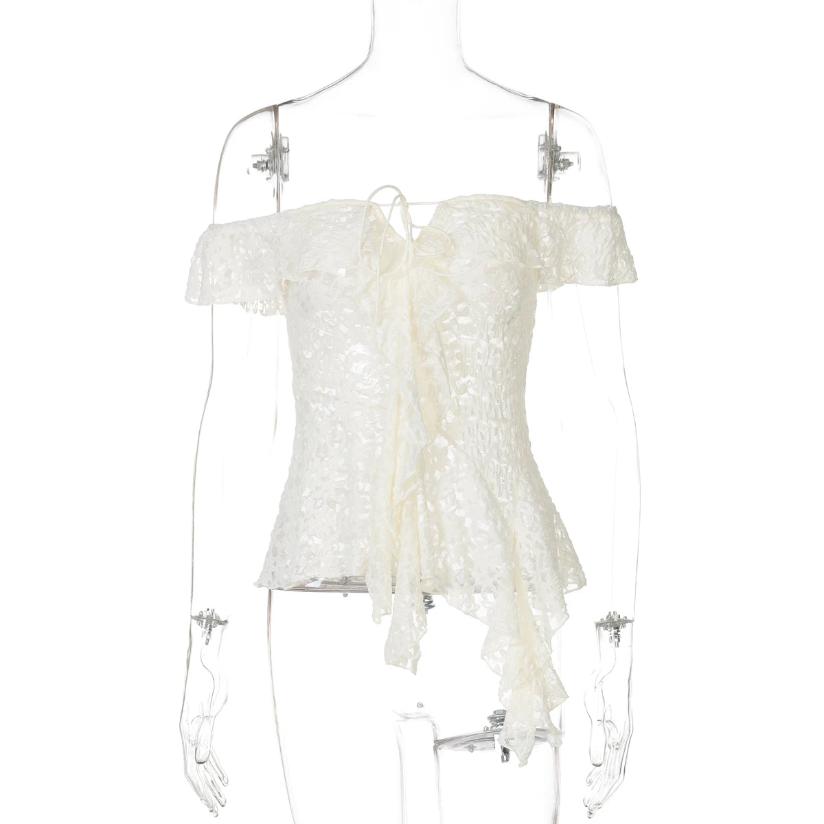Dulzura 2026 Summer Fashion Sexy Off Shoulder Backless Lace See Through Top Ladies Casual Versatile Party Club Street Y2K Outfit