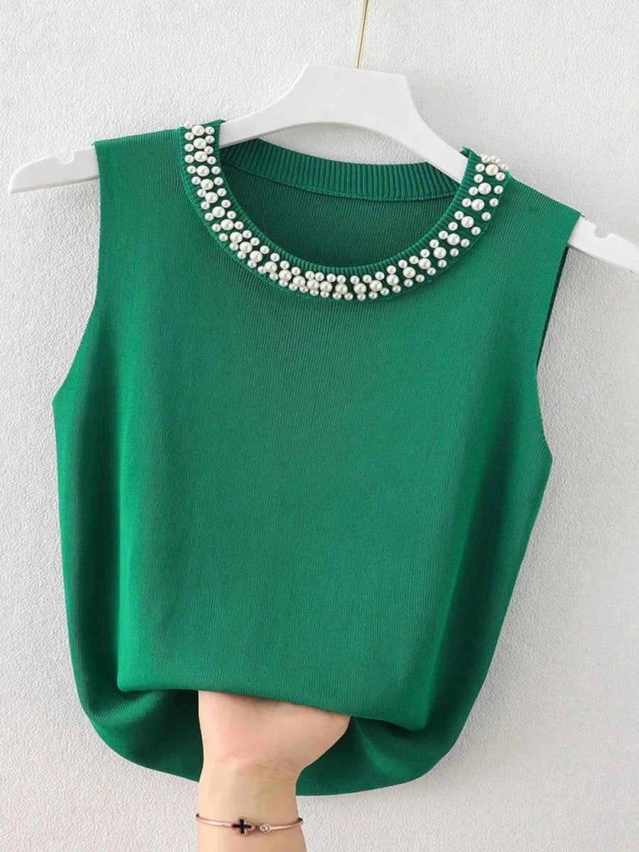 Women's Beaded Knit Tank Top — Sleeveless Summer Vest
