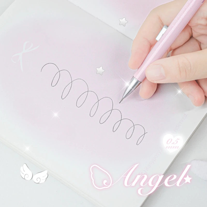 Angel Automatic Pencil Set 0.5HB Glitter Crystal Mechanical Pencil Push Button Cute Student Writing Tools Kawaii School Supplies