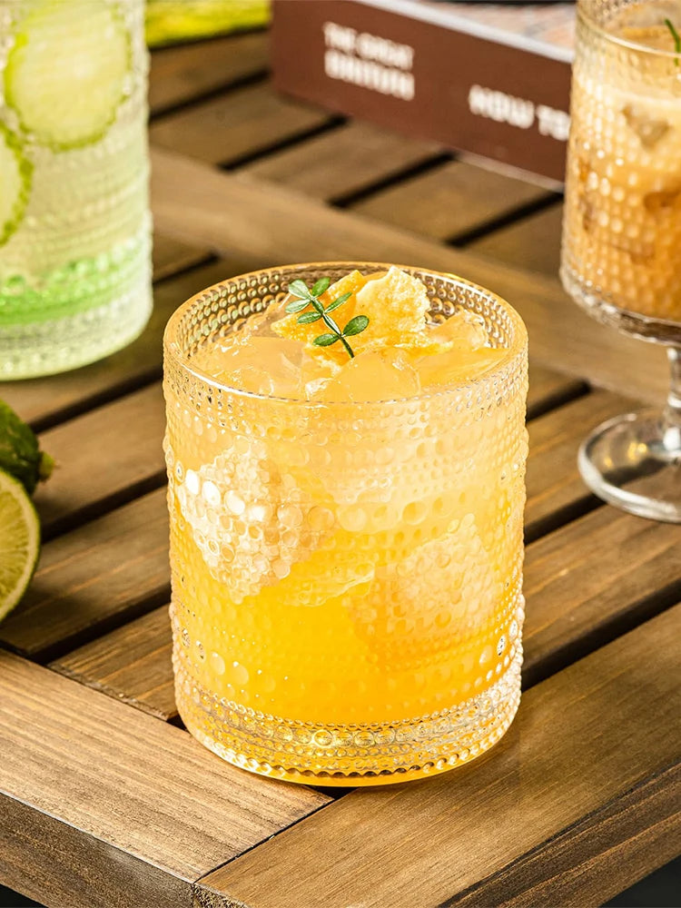 4PCS 250ML Hobnail Iced Beverage Goblets Vintage Drinking Glass Cup Wine Soda Juice Glassware set for Parties Bars