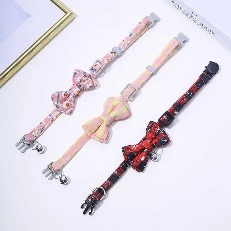 Cat Collar Breakaway with Cute Bow Tie and Bell  Adjustable & Removable Plaid Dog Collar for Cats Kitty Kitten Small Medium Dogs