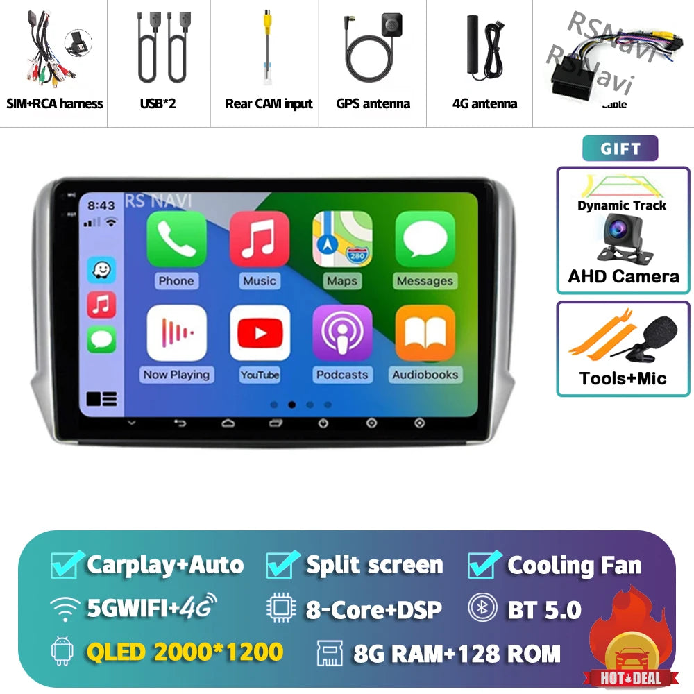 Android 16 Navigation Multimedia Player For Peugeot 2008 208 Series 2012 2013 2014 - 2018 Carplay Auto Stereo BT video Car radio
