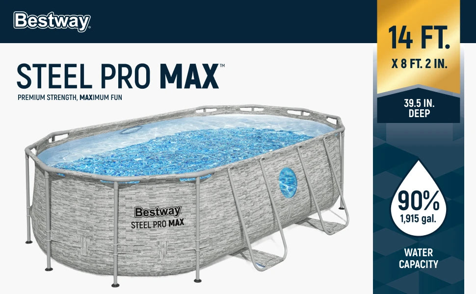 Power Steel Swim Vista 14’ x 8'2" x 39.5” Above Ground Pool, Oval Metal Frame Outdoor Swimming Pool S