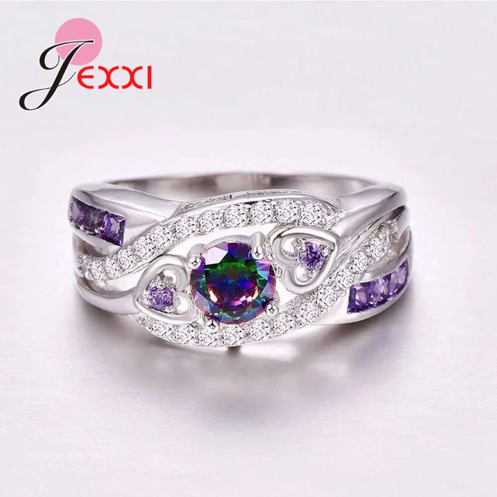 Colorful CZ Sterling Silver Ring – Stackable Party Jewelry