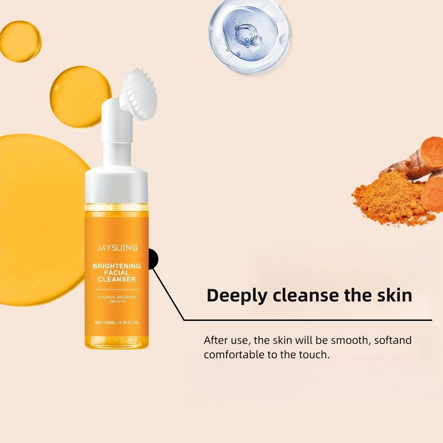 Turmeric Facial Cleanser - 2pcs Damascus Rose Water, Moisturizing Skin with Cleansing Brush Head