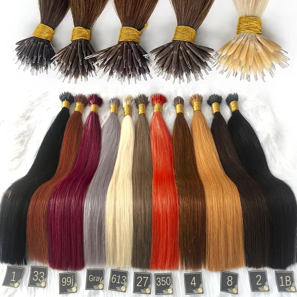 Straight Nano Rings Tip Hair Extension Ombre Natural Virgin 100% Human Hair Bulk Blonde Bundles Micro Beads Wholesale keratin