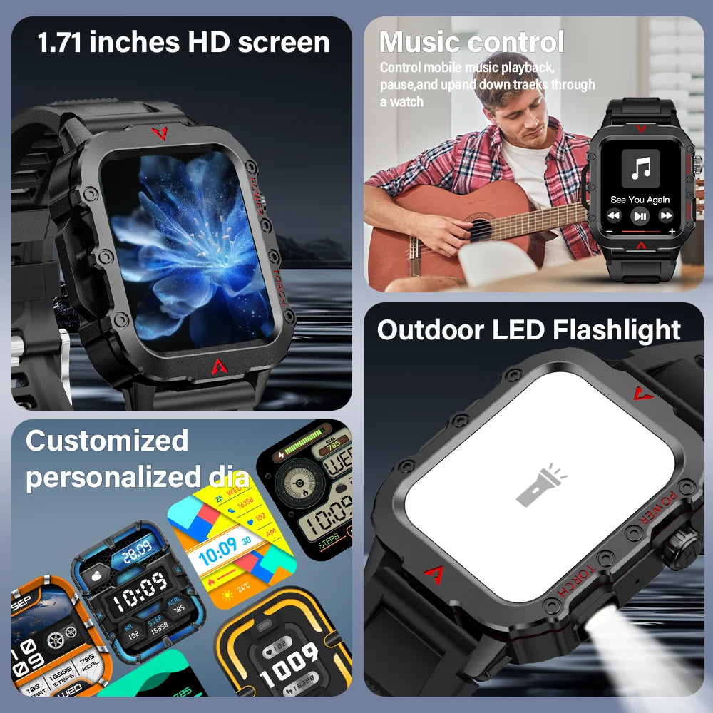 LAXASFIT Sports Smart Watch — 1.71" Screen, BT Calling, Torch