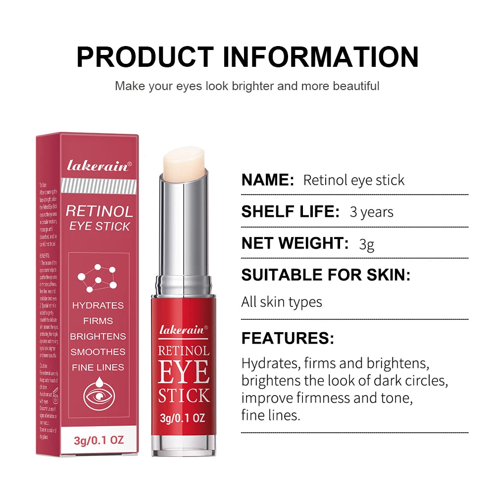 Lakerain Retinol Eye Cream Stick – Dark Circles, Puffiness & Fine Lines | Anti-Aging Eye Serum for Women 3g
