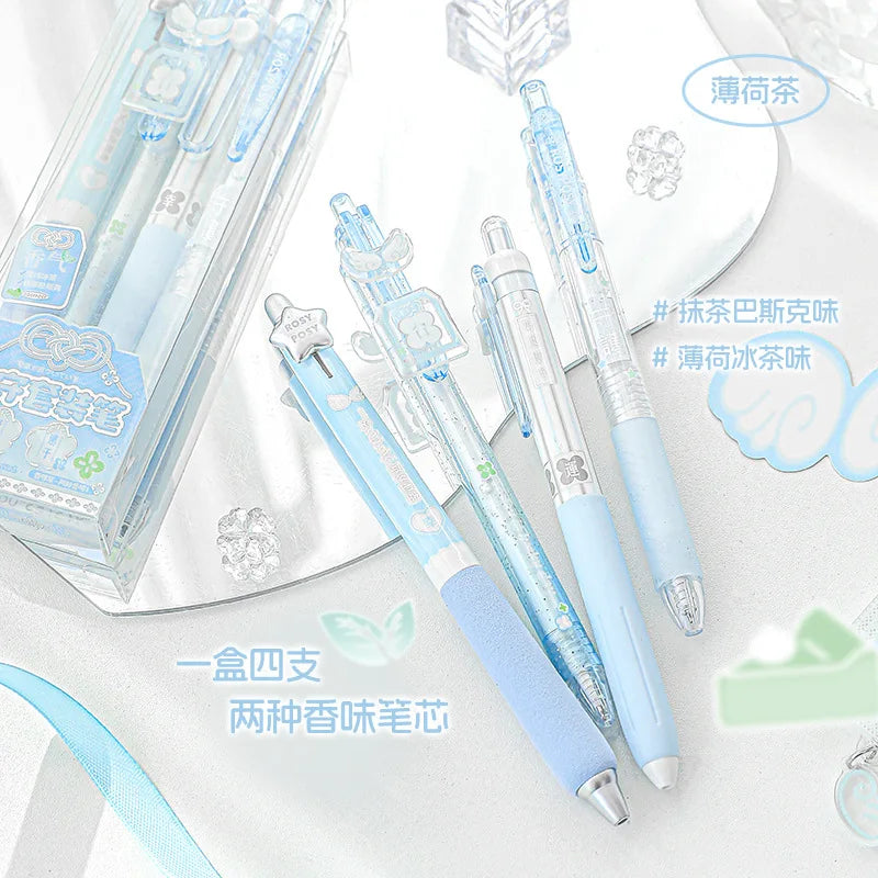 4pcs Good Luck Gel Pens Set Sweety Japanese Style 0.5mm Ballpoint Black Ink for Writing Student Back to School Kids Gift A3142