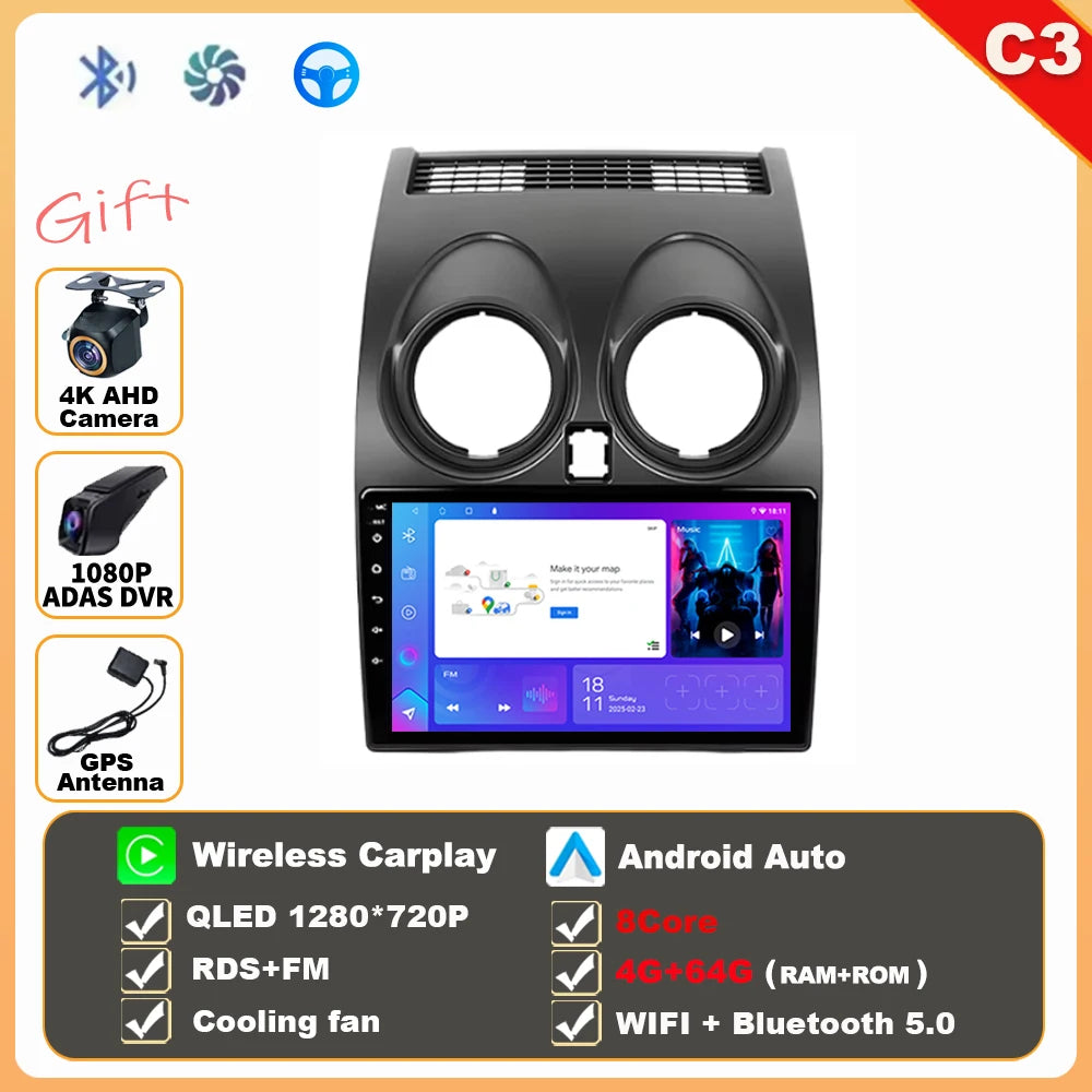 Android 16 Wireless CarPlay Android Auto Car Radio For Nissan Qashqai J10 2006 2007 2008-2013 Smart Intelligent Systems 4G GPS