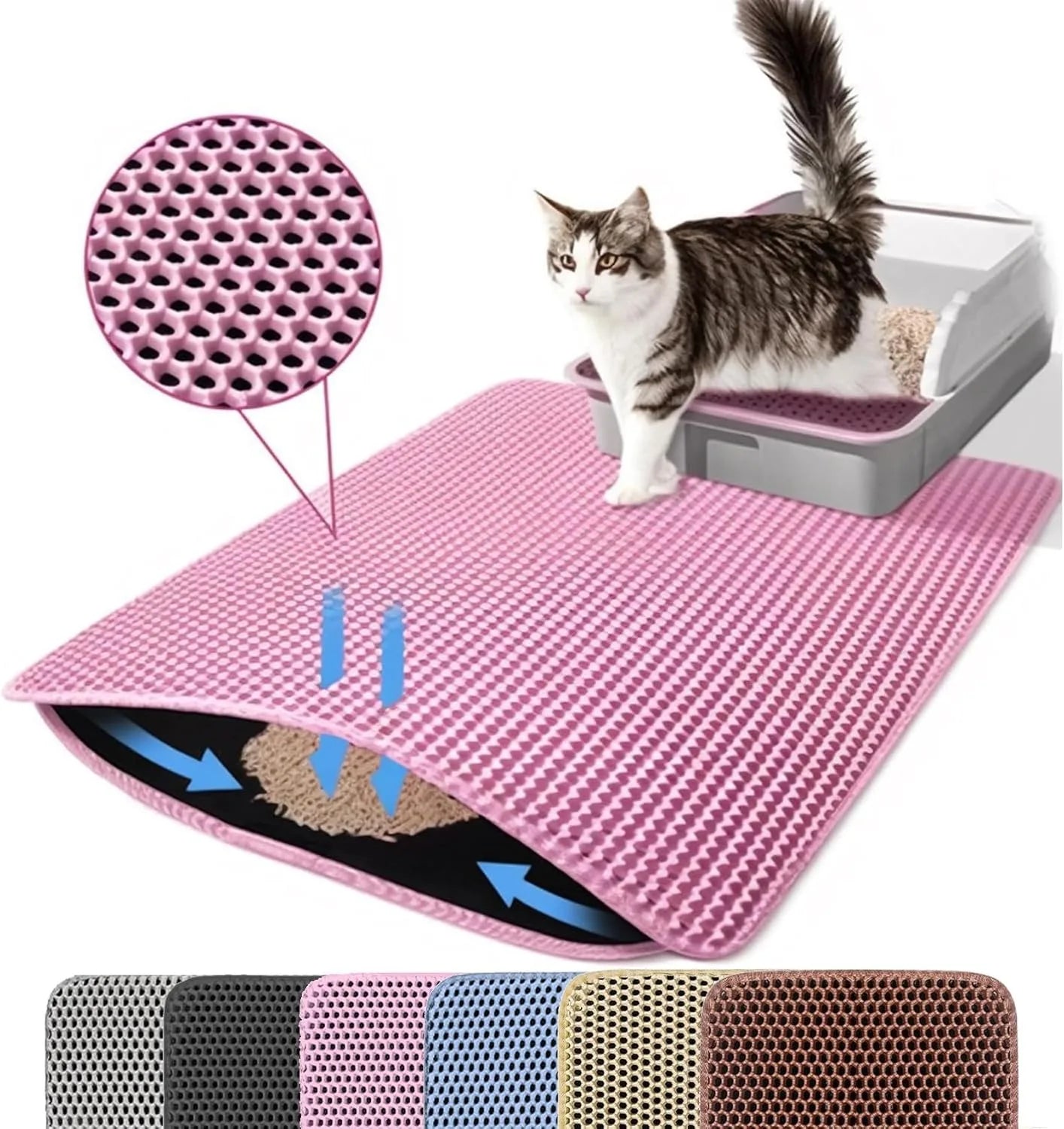 Double Layer Non-Slip Cat Litter Trapping Mat – Waterproof Wear-Resistant Litter Box Filter Pad | Anti-Slip