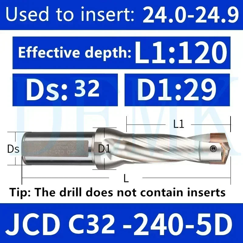 JCD Crown U-Drill Rod 10-25mm, Internal Cooling Indexable Drill
