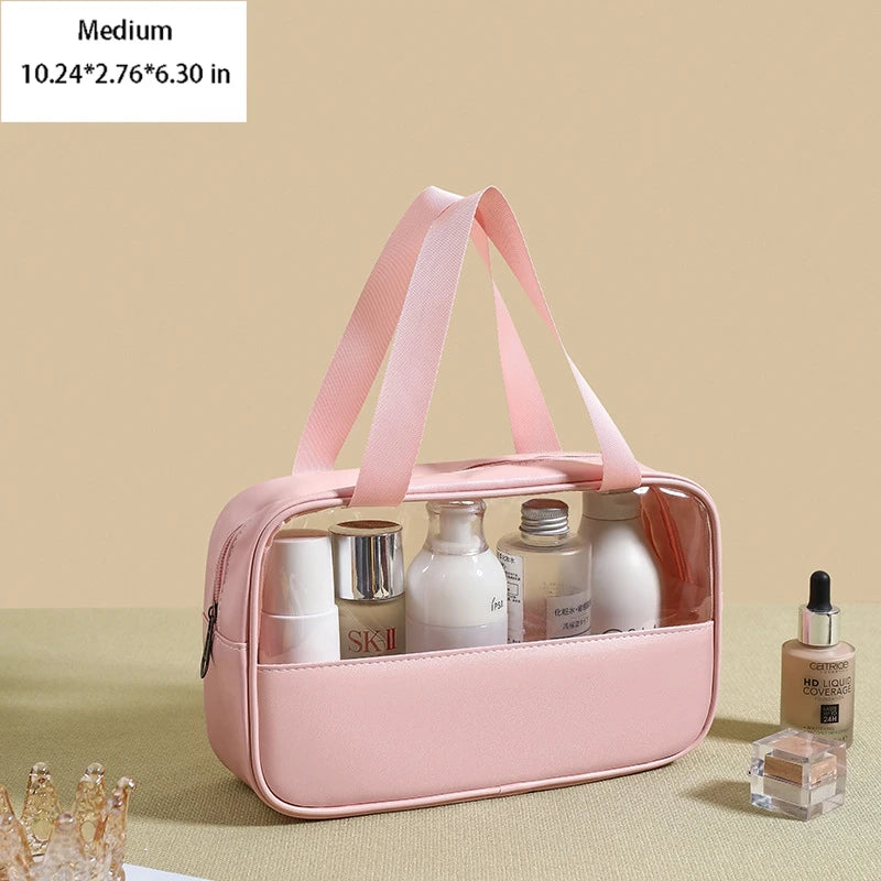 Portable Toiletry Bags with Handle, Translucent Waterproof travel Make up Bags for Women, Large Capacity Travel Cosmetic Bags