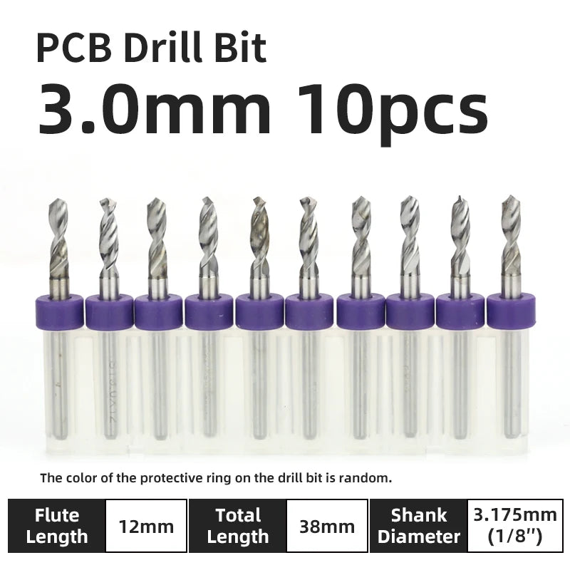 TOOLEYE 10pcs PCB Drill Bit Set Micro Drills Printed Circuit Board 1/8" Shank Mini CNC Drill Bits 0.1-3.175mm Drilling Tools