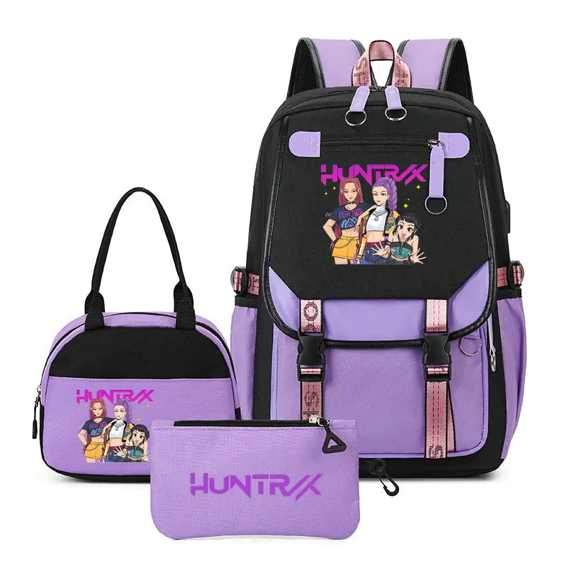 Mochilas Set KPop Demon Hunters Capacity Student SchoolBag For Teenager With Lunch Bags Backpack For Women Boys Girls Daily Use