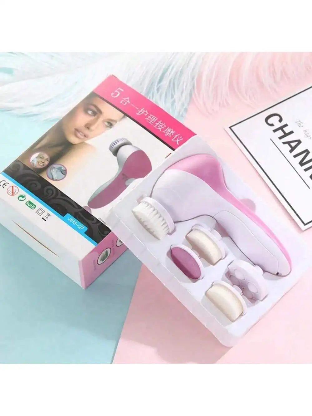 Facial Cleansing Brush Silicone Face Scrubber: 2 In1 FBS-D Electric Exfoliating Device Waterproof Deep Cleaning Exfoliation Rota