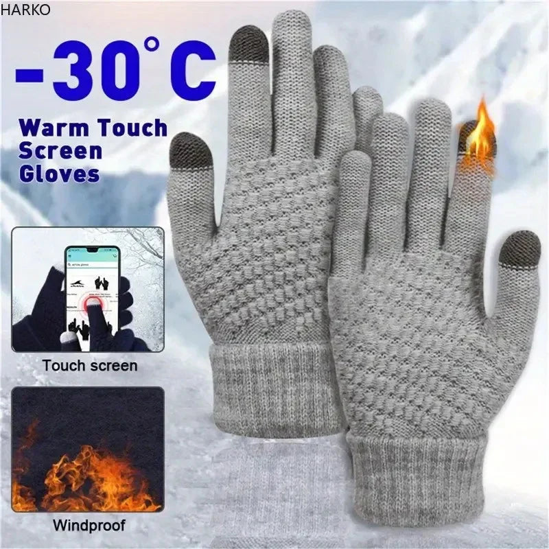 Unisex Thick Touchscreen Winter Gloves - Elastic Cuff Lined Gloves