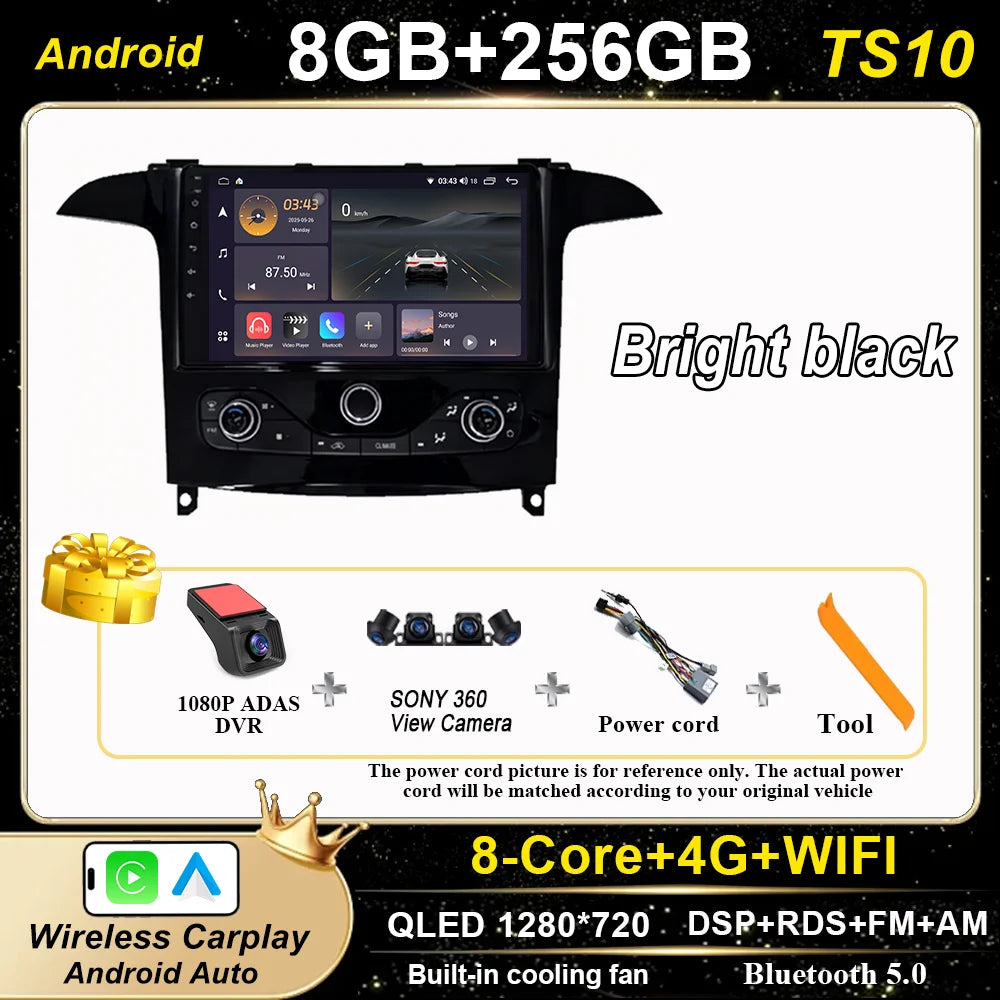 Android 16 For Ford S Max S-MAX 2006-2015 For Ford Galaxy 2014 Auto Multimidia Video Player Carplay Radio Stereo  Car Dvd WIFI